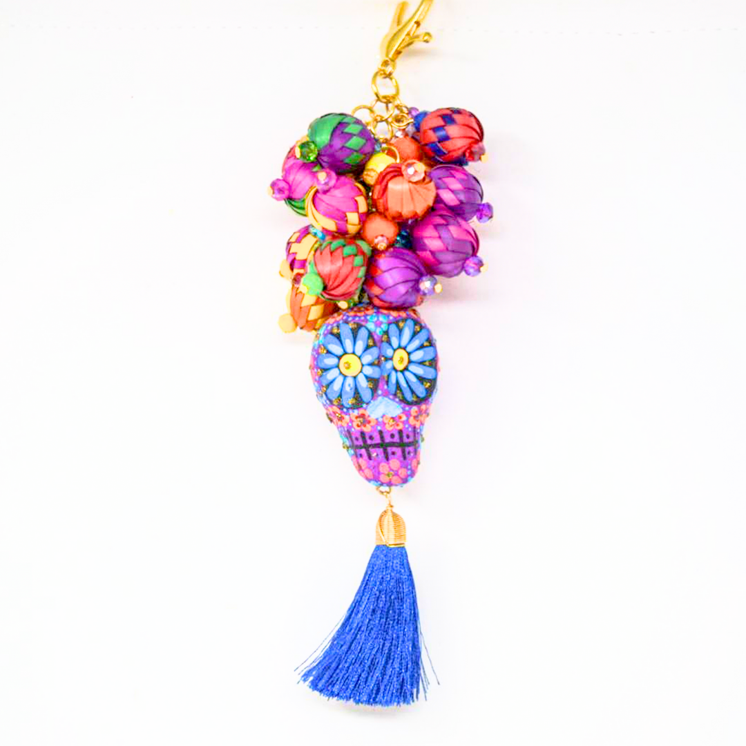 Key chain alebrije hand painted wiht colorful palm, Celebrate life with day of the dead, Dia de muertos, Mexican keychain